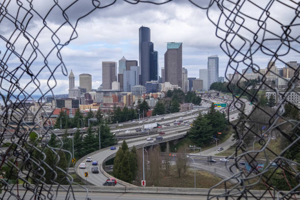 Downtown Seattle Skyline Through a Hole In A Fence