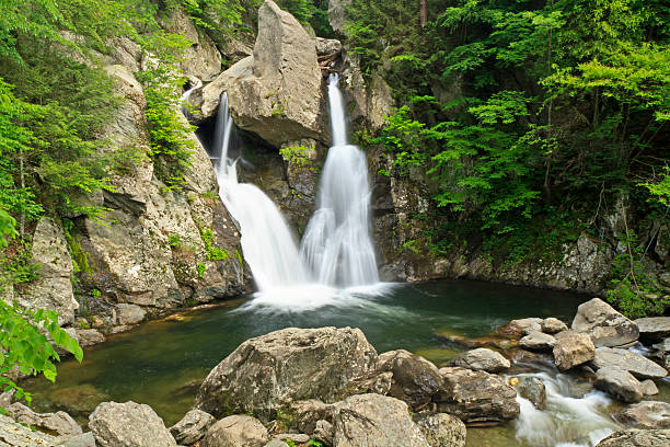 cascada de bash bish y verde piscina - berkshire hills fotografías e imágenes de stock