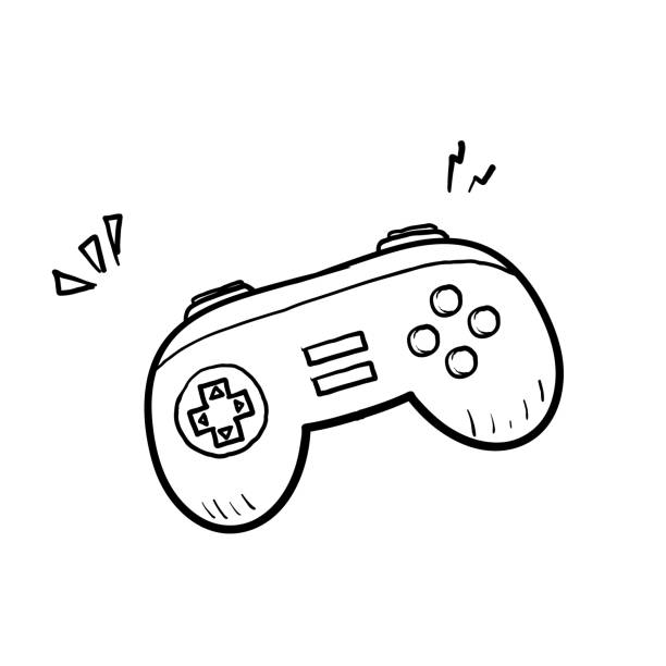 handgezeichneten klassischen gamecontroller. joystick doodle - buttoning stock-grafiken, -clipart, -cartoons und -symbole