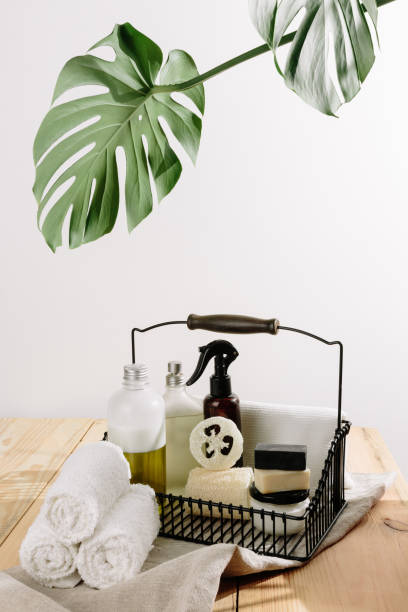 istock Natural hypoalergenic bathroom cosmetics tropical vertical concept 1246689089