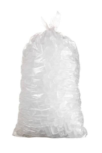Isolated shot of bag of ice against a white background stock photo