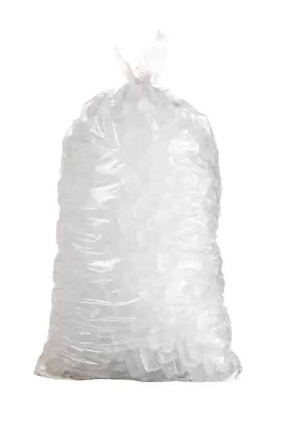 Photo of Isolated shot of bag of ice against a white background