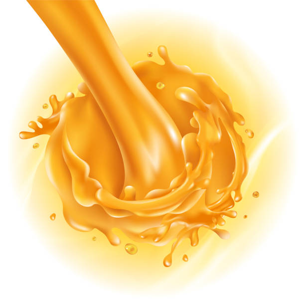 istock Stream of pouring orange juice on a light background 1246704033