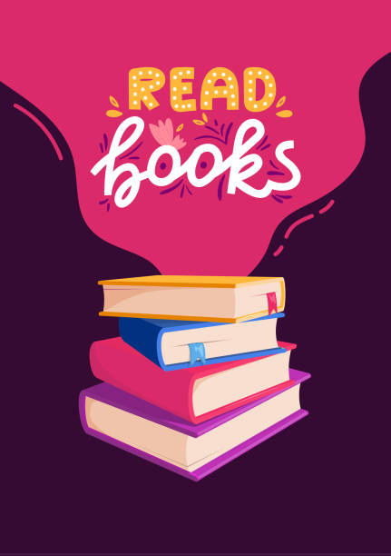 ilustraciones, imágenes clip art, dibujos animados e iconos de stock de cartel de la escuela con libros y texto coloridos. - book