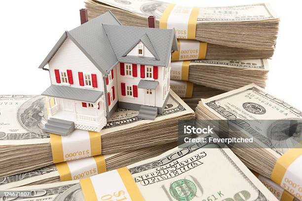 Small House With Stacks Of Hundred Dollar Bills Stock Photo - Download Image Now - Abundance, Color Image, Currency