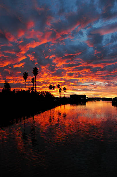 Dramatic Red Sunset Reflected  over California  stockton california stock pictures, royalty-free photos & images