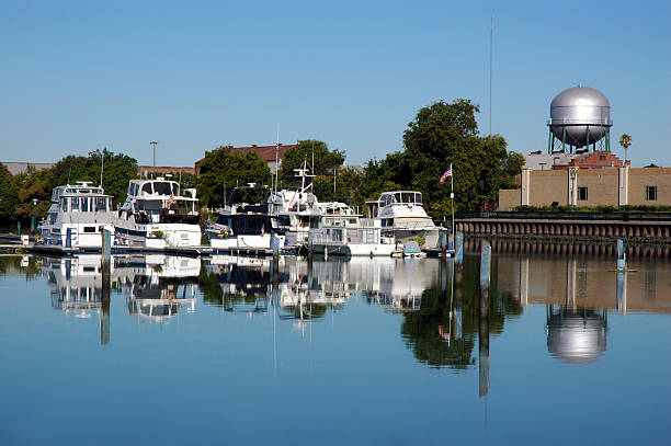 Boat Dock Reflection  stockton california stock pictures, royalty-free photos & images