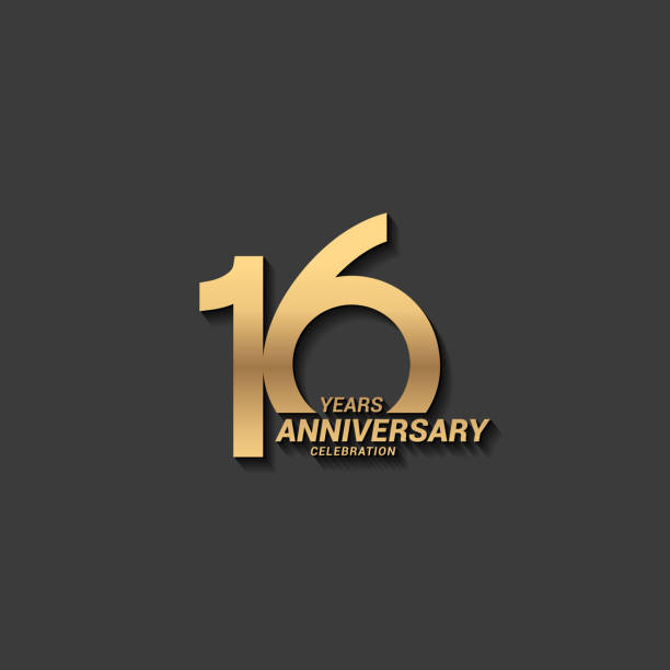 16 Years anniversary design stock illustration. Golden anniversary celebration emblem design for company profile, booklet, leaflet, magazine, brochure poster, web, invitation or greeting card vector art illustration