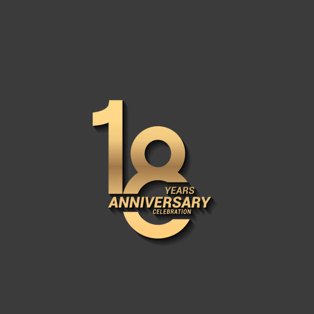 18 Years anniversary design stock illustration. Golden anniversary celebration emblem design for company profile, booklet, leaflet, magazine, brochure poster, web, invitation or greeting card vector art illustration