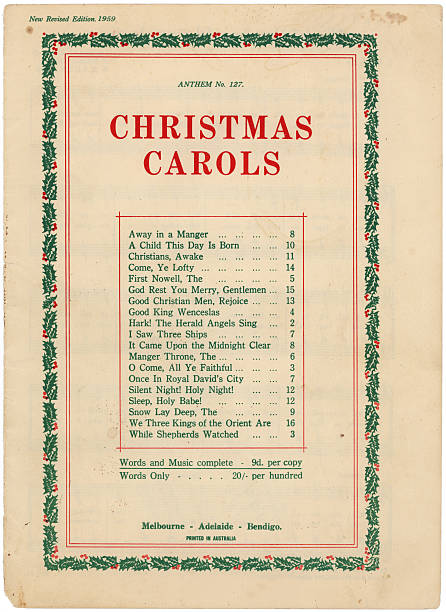 Christmas Carols Cover from 1959 The cover of a vintage Christmas carols cover for piano, 1959 Edition. 1959 photos stock pictures, royalty-free photos & images