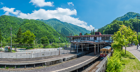 Tateyama - June 6: Tateyama station in Toyama city is interchange tram or tramcar to the japan alps June 6, 2018 in Tateyama, Japan