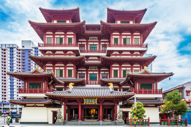 singapore - nov, 20 2016: buddha tooth relic temple in chinatown, the temple is based on the tang dynasty architectural style and built to house the tooth relic of the buddha - dragon china singapore temple imagens e fotografias de stock