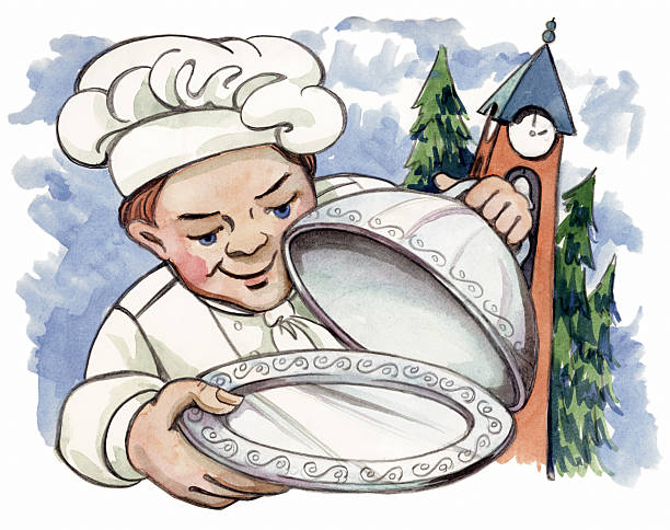 Chef com bandeja vazia - ilustração de arte em vetor