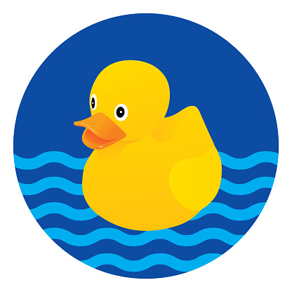 Vector illustration of a rubber duck swimming icon.