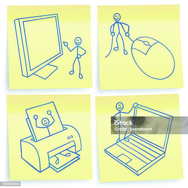 Postit Computer Stock Illustration - Download Image Now - Adhesive Note, Anthropomorphic Smiley Face, Art