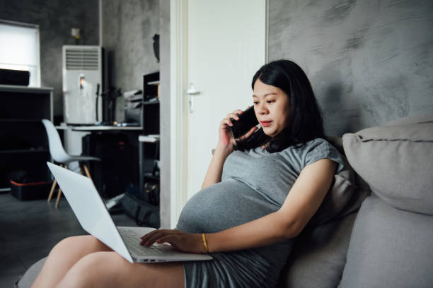 istock An Asian pregnant woman is working 1246867246