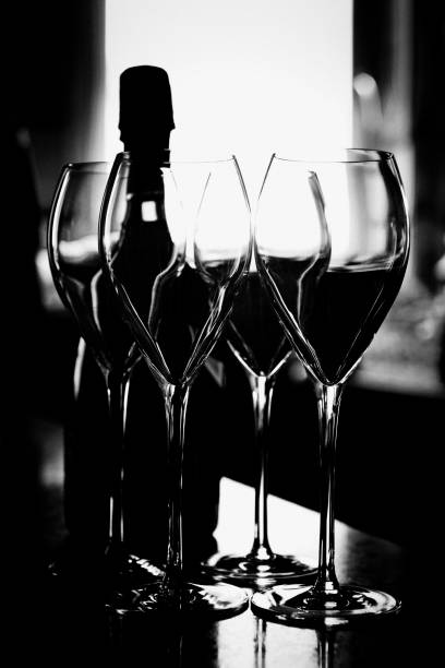 istock Wine Bottle with Glass. Black and White 124687972