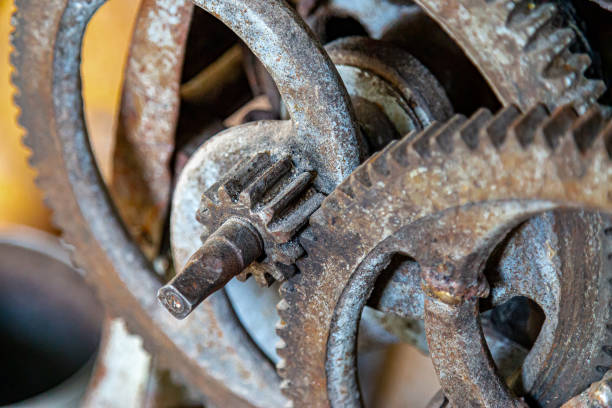 istock Gears in an old and rusty gear reductor transmission with soft focus. 1246907965