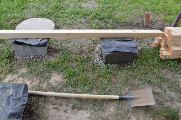 istock Construction of a wooden floor from lumber 1246910076