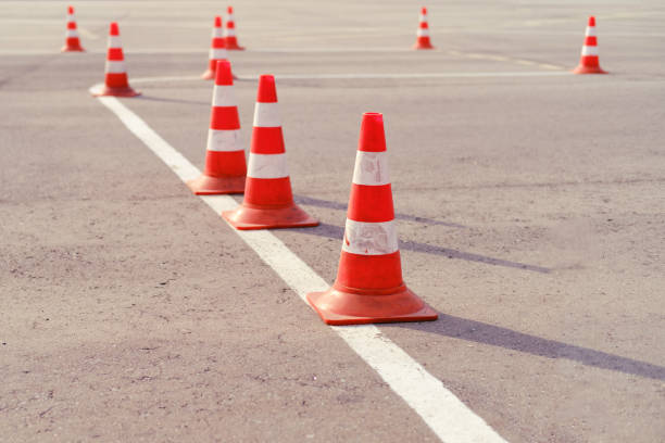 istock Cones on the site for learning to drive a car 1246912237