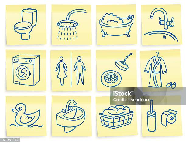 Postit Bathroom Icons Stock Illustration - Download Image Now - Drawing - Art Product, Shower, Faucet