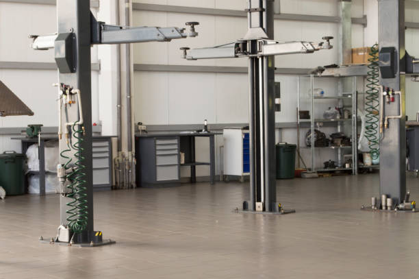 istock Lift with arms raised at a car service station 1246914420