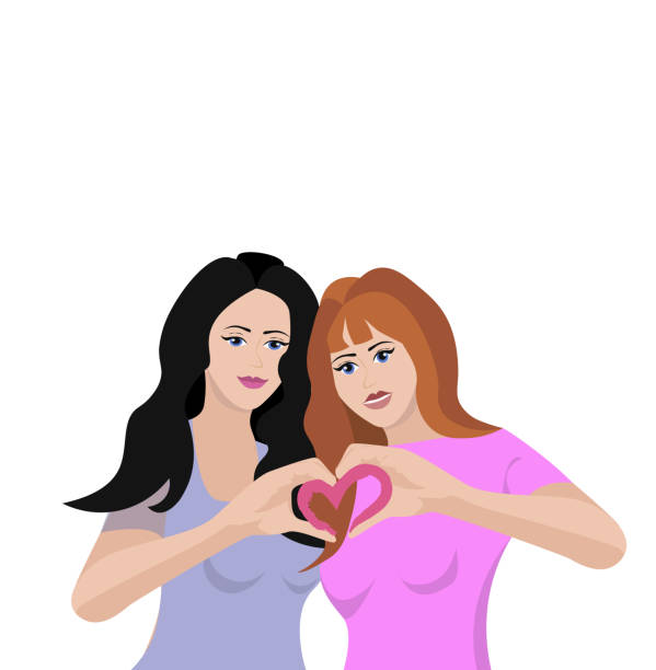 zwei lesben, die finger in form eines herzens gefaltet haben - sex symbol couple kissing women stock-grafiken, -clipart, -cartoons und -symbole