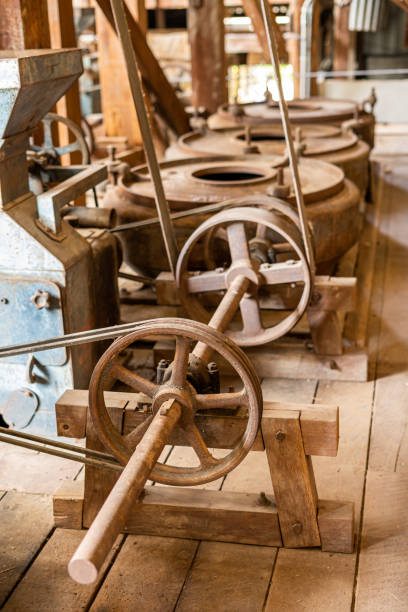 istock sheave and belt Rusted (Rice milling machine) In the ancient rice mill 1246918658