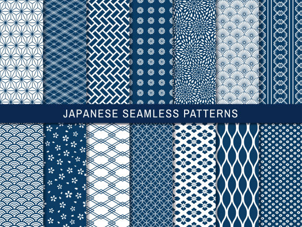 ilustrações de stock, clip art, desenhos animados e ícones de japanese pattern wagara set blue 1 - sewing pattern