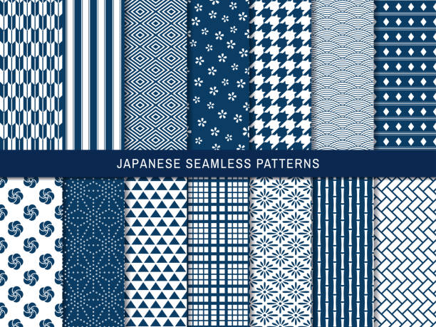 和柄和らげセットブルー2 - sewing pattern点のイラスト素材／クリップアート素材／マンガ素材／アイコン素材