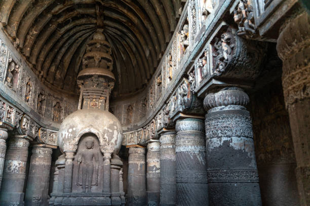 Aurangabad/India-06.02.2019:The view inside old hindu cave temple in India Aurangabad/India-06.02.2019:The view inside old hindu cave temple in India aurangabad maharashtra photos stock pictures, royalty-free photos & images
