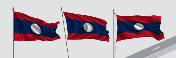 istock Set of Laos waving flag on isolated background vector illustration 1246925757