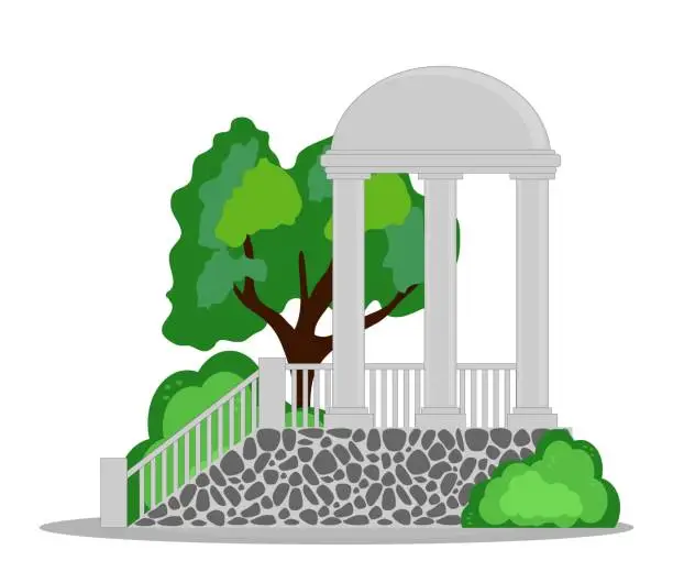 Vector illustration of bright pavilion rotonda and trees