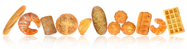 istock Freshly baked bread products in row with light reflection 1246935789