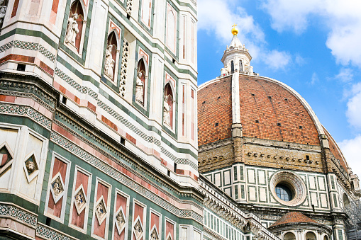 Florence, Italy, March 20 - A view of the Cathedral and the dome of Santa Maria del Fiore, by Brunelleschi, also known as the Duomo of Florence, one of the most visited places in Italy and in the world. The Duomo is the third Cathedral in Europe, after St. Peter's in Rome and St. Paul's in London. The construction work began in 1296, while the consecration of the temple took place in 1436.