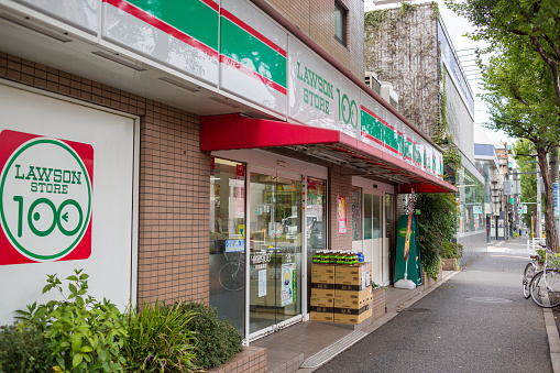 Tokyo, Japan - September 27, 2015 : Lawson Store 100 in Tokyo, Japan. Lawson is Japan's convenience store operator. Lawson Store 100 with the concept of a supermarket, convenience store and 100-yen store merged into one store.