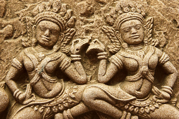 the reproduce of Cambodian style stucco. this stucco is one part of Cambodia castle. Human on stucco are dancing angel in imagination of ancient Cambodian.