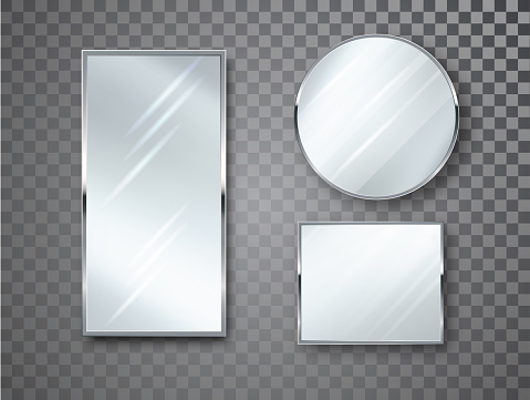 Mirrors set isolated with blurry reflection. Mirror frames or mirror decor interior vector realistic illustration.