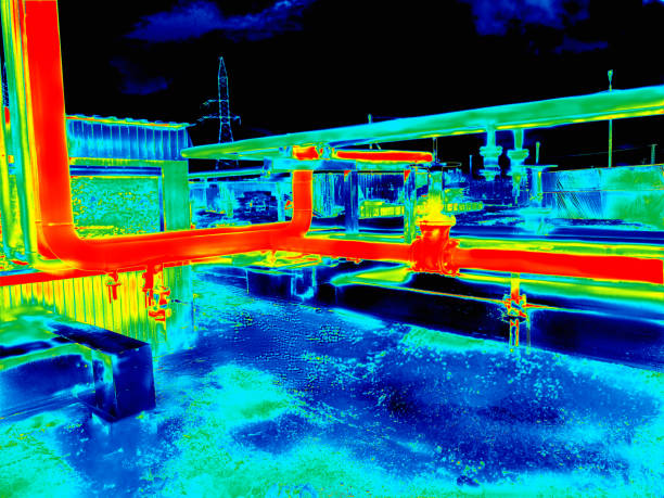 infrarotbild von industriellen heizrohren - infrarot stock-fotos und bilder