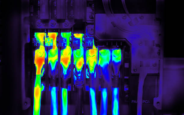 Thermal image of power electric wires Industrial thermography. Thermal image of power electric wires thermal image stock pictures, royalty-free photos & images