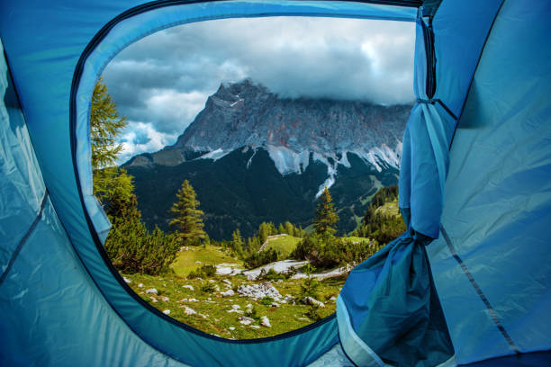 istock Beautiful Austrian countryside landscape view seen from inside a tent 1246945771