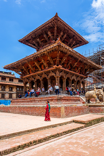 Kathmandu,Nepal - August 16,2019: View of Patan Durbar Square premises of Kathmandu Nepal.Tourist Travel Destination in Kathmandu.Places to visit in Kathmandu.Hindu Temple