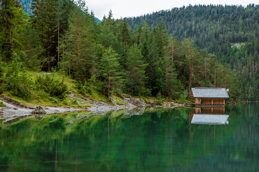 Beautiful Austrian countryside european lakeside landscape on a beautiful day