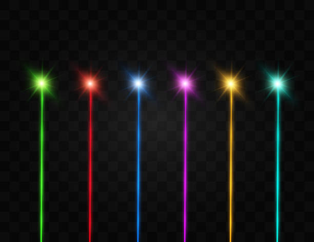 vector illustration Set of abstract colors laser beam. Transparent is isolated on a black background. Vector illustration. single line power isolated electricity stock illustrations