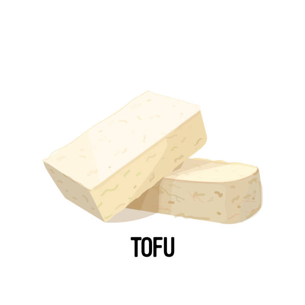 illustrations, cliparts, dessins animés et icônes de morceau de fromage caillé de soja de tofu d’orole isolé sur le concept de protéine végétalienne de fond blanc - tofu