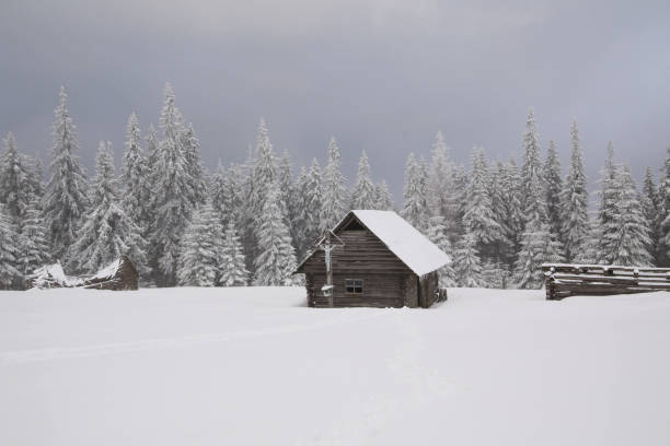 istock snow, fog, snowy mountain house 1246962176