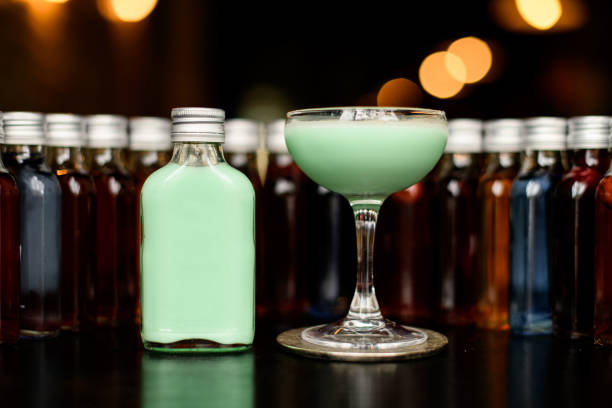 Close-up view on glass with grasshopper cocktail.