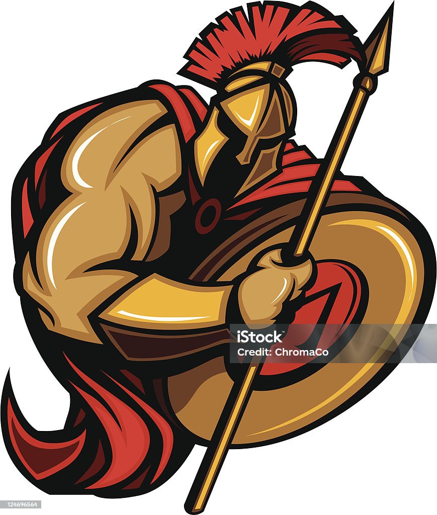 Spartan Trojan Mascot Cartoon with Spear and Shield  Roman Centurion stock vector