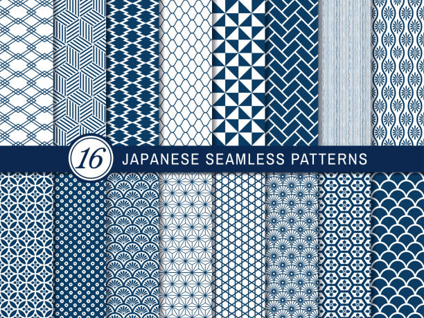 ilustrações de stock, clip art, desenhos animados e ícones de japanese pattern wagara set blue 4 - sewing pattern