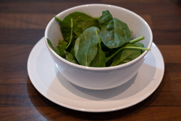 Spinach in a White Bowl stock photo